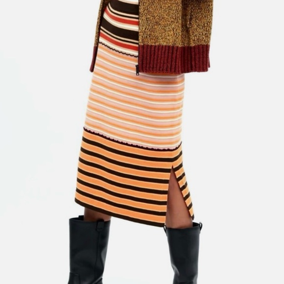 MARNI Uniqlo Women Merino Blend Striped Knitted Skirt Dark Brown M NWT - Picture 3 of 4